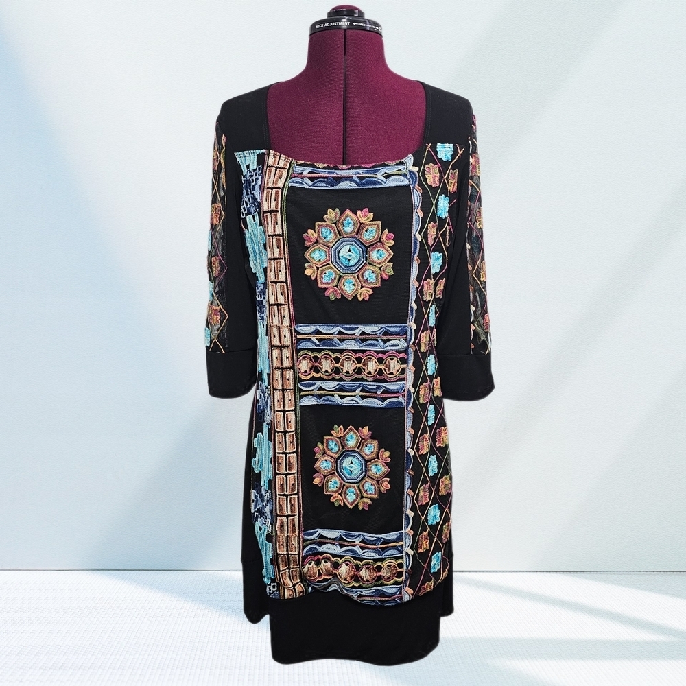 Luc Fontaine Babylone Short Boho Tunic Dress Embroidered Womens Size 10